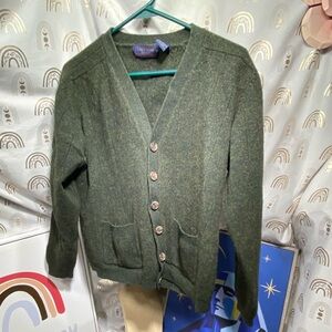 Classic Green 100% Lambswool Cardigan Sweater